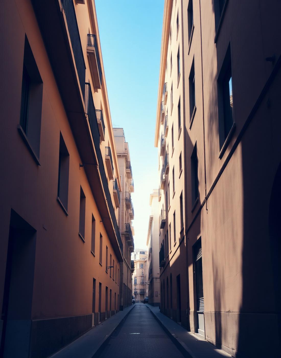 Rua estreita e ensolarada em Barcelona